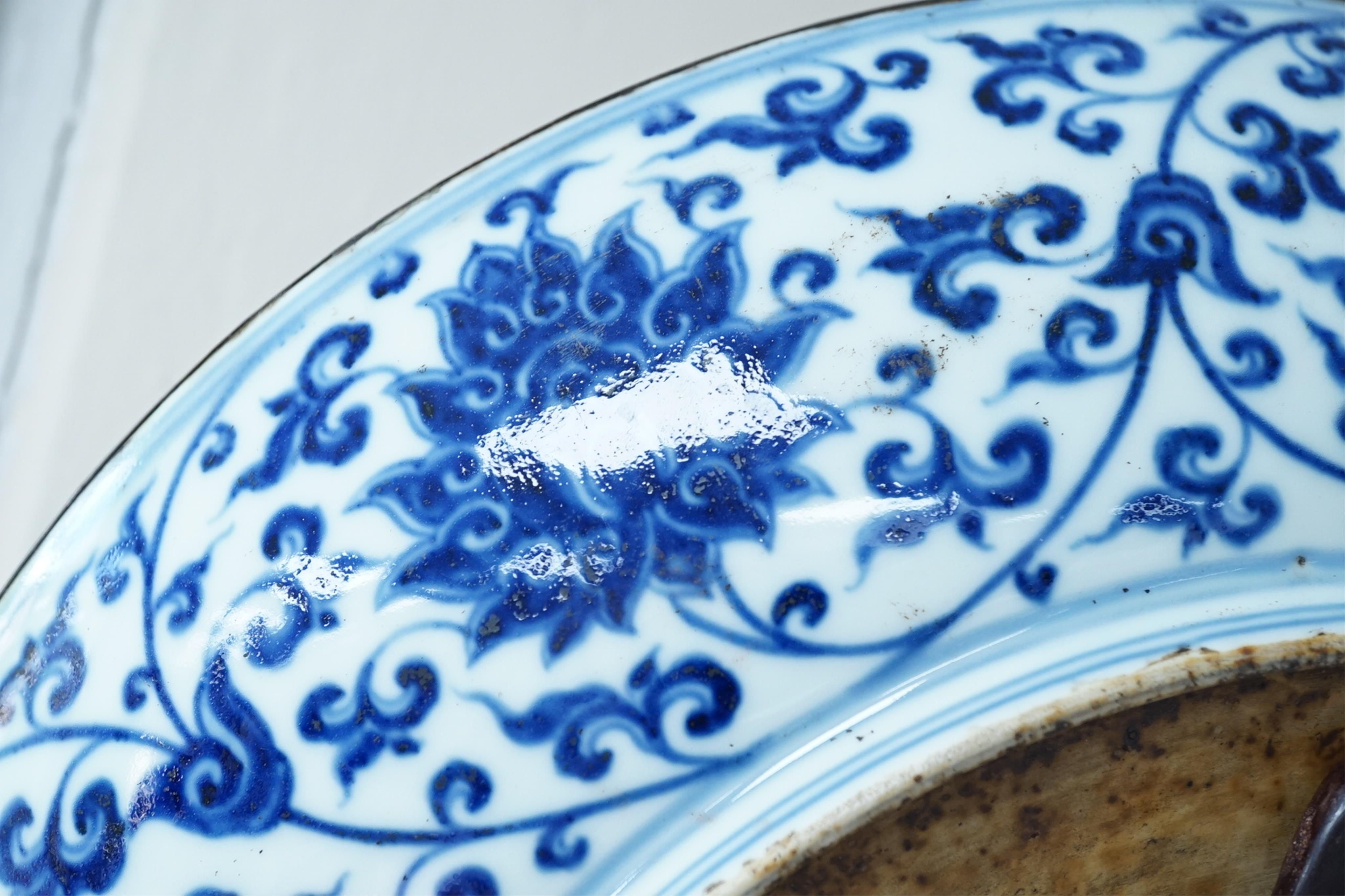 A Chinese blue and white 'Buddhist lions' dish, Ming Dynasty or later
